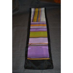Vintage 70s Mod Green Black Purple Stripe Scarf Rectangle, GUC